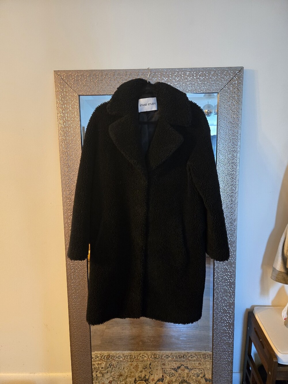 Stand Studio Black Teddy Jacket - Plush Faux Shearling Coat